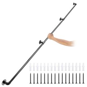 VEVOR Pipe Stair Handrail, 9FT Staircase Handrail, 440LBS Load Capacity Carbon Steel Pipe Handrail, Industrial Pipe Handrail with Wall Mount Supp